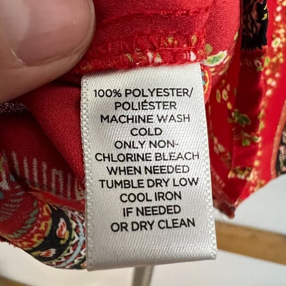 Loft Red Abstract Floral Stripe Scoop Neck Petal Short Sleeve Blouse Sz M - Picture 13 of 15